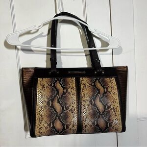 Brahmin Arno Shopping Tote Snakeskin Brown Tan
